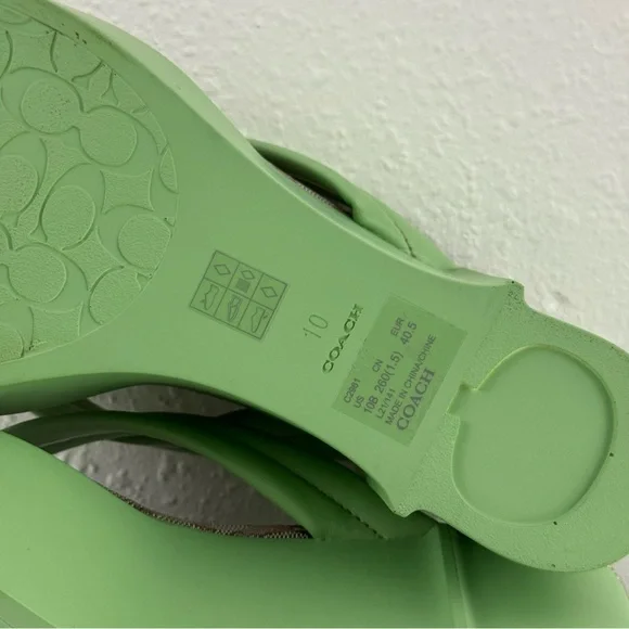 !SOLD! COACH Pistachio Green Leather Y2K Franki Monogram Platform Flip Flops - Picture 10 of 12